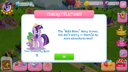 Size: 1280x720 | Tagged: safe, gameloft, angel wings, smolder, spike, twilight sparkle, alicorn, dragon, pony, g4, molt down, game screencap, gem, twilight sparkle (alicorn), winged spike, wings