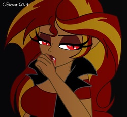 Size: 1340x1236 | Tagged: safe, artist:cbear624, sunset shimmer, vampire, equestria girls, g4, blood, fangs, female, solo