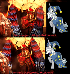 Size: 1398x1480 | Tagged: safe, star swirl the bearded, pony, unicorn, g4, shadow play, crossover, hat, if the emperor had a text-to-speech device, magnus the red, warhammer (game), warhammer 40k, wizard