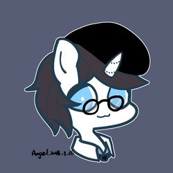 Size: 960x959 | Tagged: safe, artist:snow angel, oc, oc:schwarz, pony, unicorn, bust, collar, hat, looking at you, male, smiling, stallion