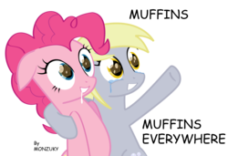 Size: 5949x4073 | Tagged: safe, artist:monzuky, derpy hooves, pinkie pie, pony, g4, absurd resolution, crying, drool, duo, female, happy, mare, meme, simple background, tears of joy, transparent background, x x everywhere
