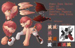 Size: 4500x2900 | Tagged: safe, artist:fkk, oc, oc only, oc:rose rachet, pegasus, pony, adoptable, artificial wings, augmented, cutie mark, female, mare, mechanic, mechanical wing, reference sheet, solo, wings