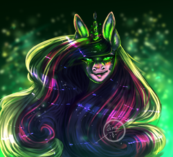 Size: 1030x937 | Tagged: safe, artist:witch house, queen chrysalis, changeling, g4, disguise, disguised changeling, fake cadance, female, glowing horn, horn, magic, mare, solo