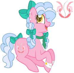 Size: 856x840 | Tagged: safe, artist:gamingfox45, oc, oc only, oc:lacey ribbon, earth pony, pony, base used, bow, female, hair bow, mare, offspring, parent:pinkie pie, parent:pokey pierce, parents:pokeypie, prone, simple background, solo, white background