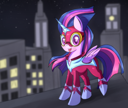 Size: 1043x880 | Tagged: safe, artist:brok-enwings, twilight sparkle, alicorn, pony, g4, city, clothes, female, heroine, mare, masked matter-horn costume, power ponies, twilight sparkle (alicorn)