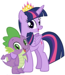 Size: 501x583 | Tagged: safe, artist:php77, edit, editor:php77, spike, twilight sparkle, alicorn, dragon, pony, g4, cropped, crown, jewelry, looking at you, regalia, simple background, transparent background, twilight sparkle (alicorn), winged spike, wings