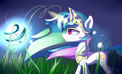 Size: 4587x2783 | Tagged: safe, artist:a8f12, princess celestia, alicorn, pony, g4, female, glowing horn, horn, magic, mare, night, solo