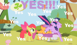 Size: 340x197 | Tagged: safe, edit, edited screencap, screencap, apple bloom, scootaloo, sweetie belle, twilight sparkle, earth pony, pegasus, pony, unicorn, g4, season 1, the cutie mark chronicles, animated, cute, cutie mark crusaders, female, filly, gif, happy, jumping, mare, mushroom, open mouth, twiabetes, unicorn twilight, yes yes yes