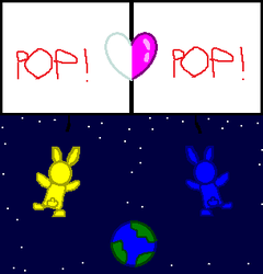Size: 305x318 | Tagged: safe, artist:theinflater19, angel bunny, oc, oc:rosie bunny, series:angel berries, series:double bunny balloons, g4, angel lemon, earth, rosie berry