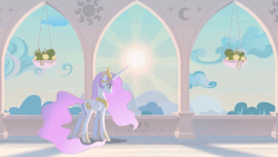 Size: 1000x562 | Tagged: safe, artist:stasysolitude, princess celestia, alicorn, pony, g4, animated, castle of the royal pony sisters, cute, female, gif, mare, show accurate, spread wings, sun, sun work, sunset, wings, younger, youtube link