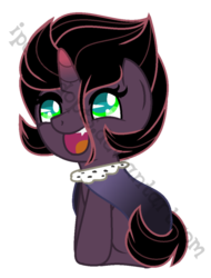 Size: 511x672 | Tagged: safe, artist:ipandadopts, oc, oc only, pony, unicorn, cape, clothes, colored pupils, cute, cute little fangs, fangs, female, filly, offspring, parent:king sombra, parent:tempest shadow, parents:sombrest, simple background, solo, transparent background, watermark
