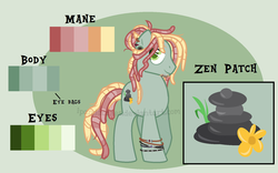 Size: 1487x926 | Tagged: safe, artist:ipandacakes, oc, oc only, oc:zen patch, earth pony, pony, male, offspring, parent:tree hugger, parent:zephyr breeze, parents:zephyrhugger, reference sheet, solo, stallion
