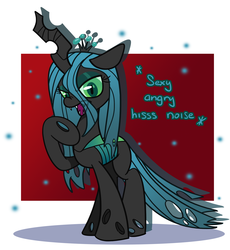 Size: 1500x1628 | Tagged: safe, artist:lou, queen chrysalis, changeling, changeling queen, g4, descriptive noise, female, hissing, horse noises, standing
