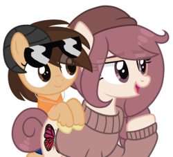 Size: 1748x1584 | Tagged: safe, artist:leanne264, artist:strawberry-spritz, oc, oc only, oc:leanne, oc:slitterbug, pony, clothes, female, mare, ram horns, simple background, sunglasses, sweater, transparent background
