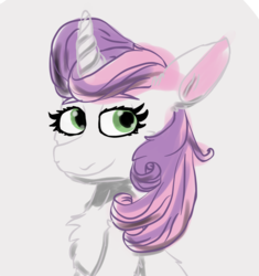 Size: 1024x1090 | Tagged: safe, artist:latiapainting, sweetie belle, pony, unicorn, g4, bust, chest fluff, female, simple background, sketch, solo