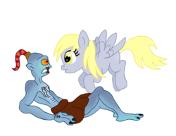 Size: 3894x3000 | Tagged: safe, artist:edcom02, derpy hooves, g4, abe, crossover, high res, oddworld, simple background, transparent background