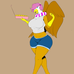 Size: 5000x5000 | Tagged: safe, artist:saintdraconis, oc, oc only, oc:skye lily, griffon, anthro, series:skye's donut binge, absurd resolution, anthro oc, donut, female, food, griffon oc, solo, thick, this will end in weight gain, weight gain sequence