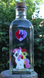Size: 1135x1978 | Tagged: safe, artist:malte279, apple bloom, scootaloo, sweetie belle, g4, bottle, craft, cutie mark, cutie mark crusaders, glass engraving, glass painting, irl, photo
