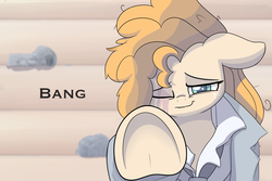 Size: 2400x1600 | Tagged: safe, artist:heir-of-rick, pear butter, earth pony, pony, daily apple pony, g4, clothes, cowboy bebop, female, freckles, frog (hoof), hidden cane, implied death, looking at you, mare, one eye closed, solo, spike spiegel, underhoof