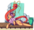 Size: 2202x1940 | Tagged: safe, artist:francusfri, sable spirit, chinese dragon, dragon, pony, unicorn, campfire tales, g4, my little pony: friendship is magic, bedroom eyes, bow, clothes, curved horn, cutie mark, fan, fanning, female, horn, looking at you, magic dragon, mare, on side, robe, sexy, smiling, solo, stupid sexy sable spirit, vase, waterfall, young, young sable spirit, younger