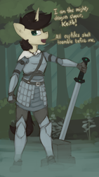 Size: 859x1520 | Tagged: safe, artist:marsminer, oc, oc only, oc:keith, anthro, armor, forest, knight, lake, sword, water, weapon
