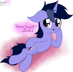 Size: 2110x2092 | Tagged: safe, artist:php142, oc, oc only, oc:purple flix, pony, unicorn, cute, heart, high res, looking at you, lying down, male, simple background, solo, text, white background
