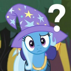 Size: 371x371 | Tagged: safe, edit, edited screencap, screencap, trixie, pony, g4, to where and back again, cropped, female, question mark, solo