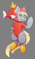 Size: 1200x1994 | Tagged: safe, artist:7th-swell, derpy hooves, magikarp, pegasus, pony, semi-anthro, g4, clothes, costume, female, pokémon, solo