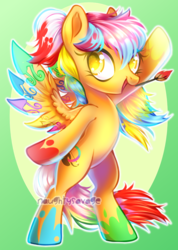 Size: 600x843 | Tagged: safe, artist:cabbage-arts, oc, oc only, oc:paletta, oc:paletta acrylia, pegasus, pony, abstract background, commission, commissioner:pektorel, female, mare, pegasus oc, solo