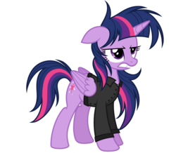 Size: 4048x3536 | Tagged: safe, artist:kimmyartmlp, twilight sparkle, alicorn, pony, g4, alternate hairstyle, clothes, female, jacket, messy mane, simple background, solo, transparent background, twilight sparkle (alicorn)