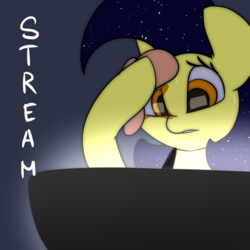 Size: 2222x2222 | Tagged: safe, artist:n0nnny, oc, oc only, oc:mixi creamstar, pegasus, pony, computer, ethereal mane, eye reflection, high res, livestream, reflection, starry mane, sweat, sweating towel guy, towel