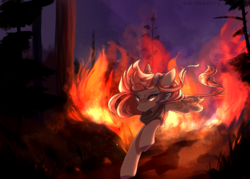 Size: 4200x3000 | Tagged: safe, artist:skylacuna, oc, oc only, earth pony, pony, female, fire, horns, mare, running, solo