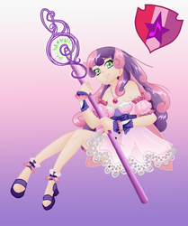 Size: 879x1049 | Tagged: safe, artist:erim-kawamori, sweetie belle, human, g4, clothes, dress, female, humanized, older, sandals, solo, staff