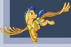 Size: 1700x1131 | Tagged: safe, artist:taledemon, flash sentry, pegasus, pony, g4, armor, flying, looking back, male, spread wings, stallion, wings