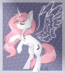 Size: 1200x1357 | Tagged: safe, artist:cloud-fly, oc, oc only, oc:queen of silvers, pony, unicorn, eyes closed, female, mare, solo, wings