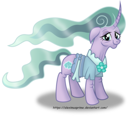 Size: 3592x3252 | Tagged: safe, artist:aleximusprime, mistmane, pony, unicorn, campfire tales, g4, clothes, curved horn, elderly, female, flower, high res, horn, looking at you, mare, old, simple background, smiling, solo, transparent background