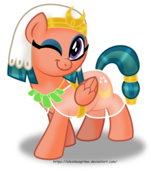 Size: 2223x2519 | Tagged: safe, artist:aleximusprime, somnambula, pegasus, pony, daring done?, g4, clothes, egyptian, female, high res, hope, jewelry, mare, necklace, one eye closed, simple background, smiling, solo, transparent background, wink