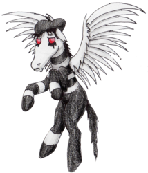 Size: 1363x1596 | Tagged: safe, artist:40kponyguy, derpibooru exclusive, edit, editor:binkyt11, idw, long face, pegasus, pony, villains of equestria collab, background removed, flying, given crane, looking at you, male, simple background, solo, spread wings, traditional art, transparent background, wings
