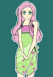 Size: 650x950 | Tagged: safe, artist:liny-an, fluttershy, equestria girls, g4, my little pony equestria girls: legend of everfree, blushing, camp fashion show outfit, colored sketch, female, flat colors, shy, sketch, solo