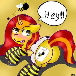 Size: 768x768 | Tagged: safe, artist:parn, oc, oc:princess parn, alicorn, bee, pony, alicorn oc, butt, clothes, female, mare, mascot, plot, sexy, socks, striped socks