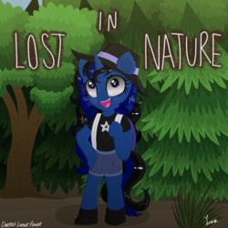 Size: 3500x3500 | Tagged: safe, artist:darkest-lunar-flower, oc, oc only, oc:darkest lunar flower, cat, hybrid, unicorn, anthro, cute, forest, furry, high res, solo, starry eyes, tree, wingding eyes