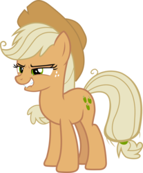 Size: 2345x2832 | Tagged: safe, artist:frownfactory, mean applejack, earth pony, pony, g4, the mean 6, .svg available, applejack's hat, clone, cowboy hat, female, grin, hat, high res, lip bite, mare, mean, simple background, smiling, solo, svg, transparent background, vector