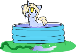 Size: 633x445 | Tagged: safe, artist:nootaz, oc, oc only, oc:nootaz, pony, hose, simple background, solo, swimming pool, tongue out, transparent background, wet mane