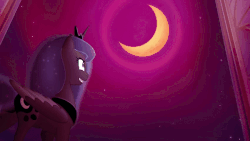 Size: 850x478 | Tagged: dead source, safe, artist:anima-dos, artist:duo cartoonist, artist:lionheartcartoon, princess luna, alicorn, pony, the moon rises, g4, angry, animated, beautiful, female, full moon, gif, looking up, mane, mare, moon, red sky, solo, youtube link