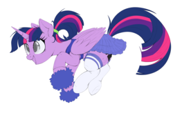 Size: 2500x1768 | Tagged: safe, artist:ncmares, twilight sparkle, alicorn, pony, g4, alternate hairstyle, cheerleader, cheerleader outfit, cheerleader sparkle, clothes, female, implied blind, mare, open mouth, pom pom, ponytail, simple background, smiling, solo, twilight sparkle (alicorn), white background, wip