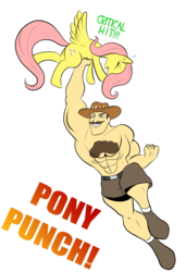 Size: 1000x1462 | Tagged: safe, artist:zp92, fluttershy, human, pegasus, pony, g4, 2012, abuse, abusive human, anti-brony, critical hit, crossover, downvote bait, duckery in the description, female, flutterbuse, go to sleep gladmane, hater, male, oof, op is a duck, op is trying to start shit, punch, saxton hale, simple background, team fortress 2, transparent background