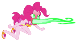 Size: 3103x1700 | Tagged: safe, artist:lifes-remedy, pinkie pie, human, equestria girls, equestria girls series, g4, x marks the spot, clothes, crying, feet, female, fire, fire breath, fire pinkie, flaming eyes, going dragon, green fire, open mouth, pinkie pie swimsuit, red face, sandals, simple background, solo, spicy, swimsuit, tears of pain, transparent background, vector