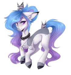 Size: 872x928 | Tagged: safe, artist:monogy, oc, oc only, oc:sugar rush, pony, collar, colored hooves, commission, female, necklace, simple background, smiling, solo, spiked collar, transparent background