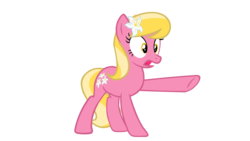 Size: 1920x1080 | Tagged: safe, artist:kody02, lily, lily valley, earth pony, pony, g4, slice of life (episode), female, flower, flower in hair, pointing, show accurate, simple background, transparent background, vector, yellow eyes