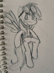 Size: 768x1024 | Tagged: safe, artist:suismal, rainbow dash, pegasus, pony, g4, clothes, female, goggles, sketch, smiling, solo, traditional art, uniform, wonderbolt trainee uniform